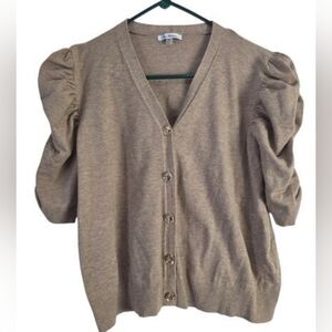 Vila Milano Cardigan Sweater XL Womens Brown Button Front Short Sleeve Coquette